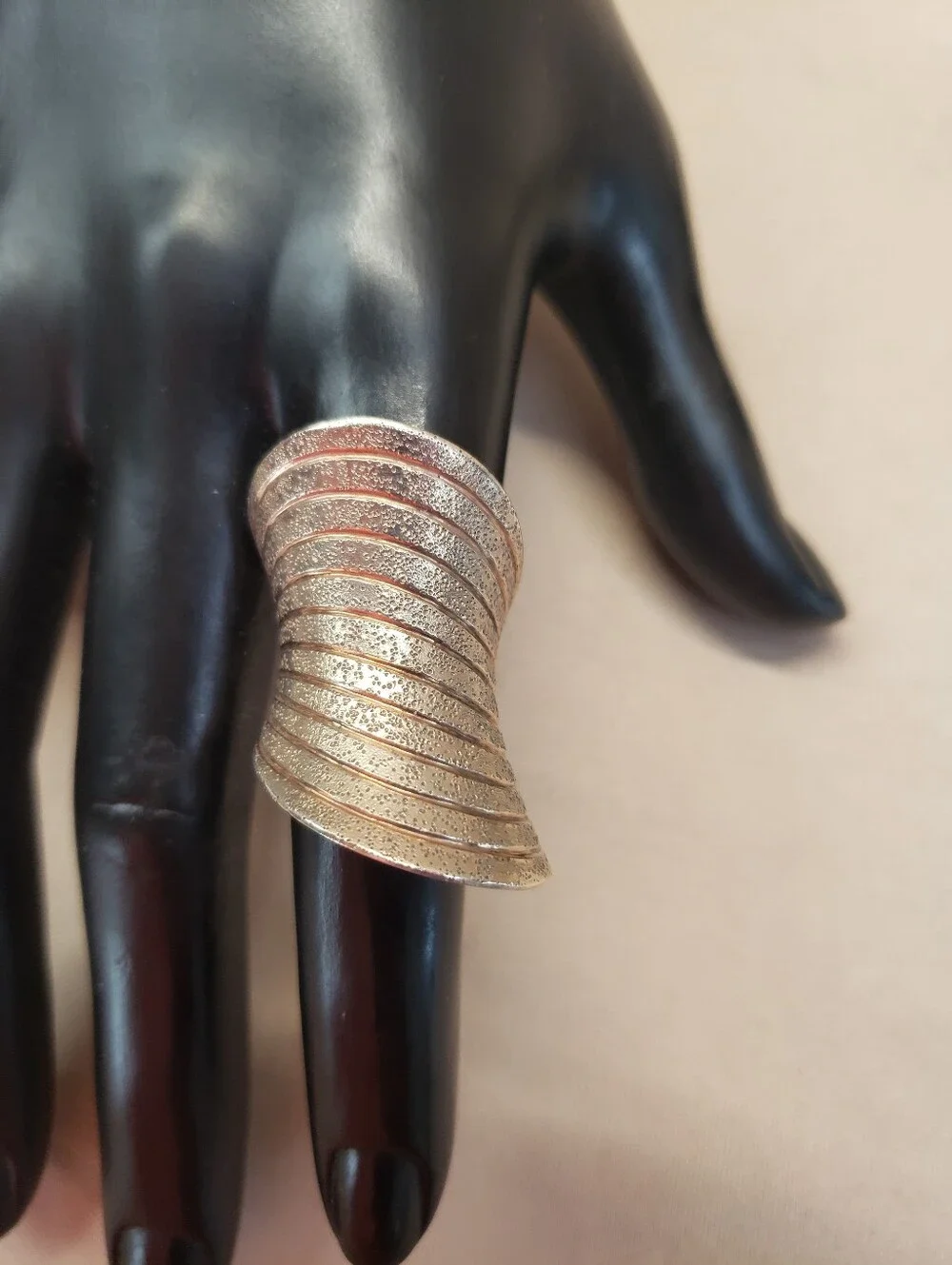 Sterling Silver Rose Gold Vermeil Modernist Curved Ribbed Textured Ring Size 5.5